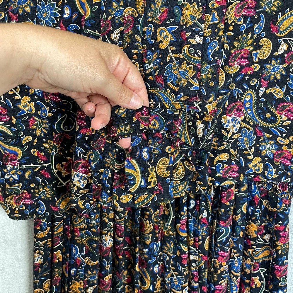 Vintage Karin Stevens Paisley Floral Jacket Dress 2 Piece Size 12 Black Maxi - Picture 11 of 12